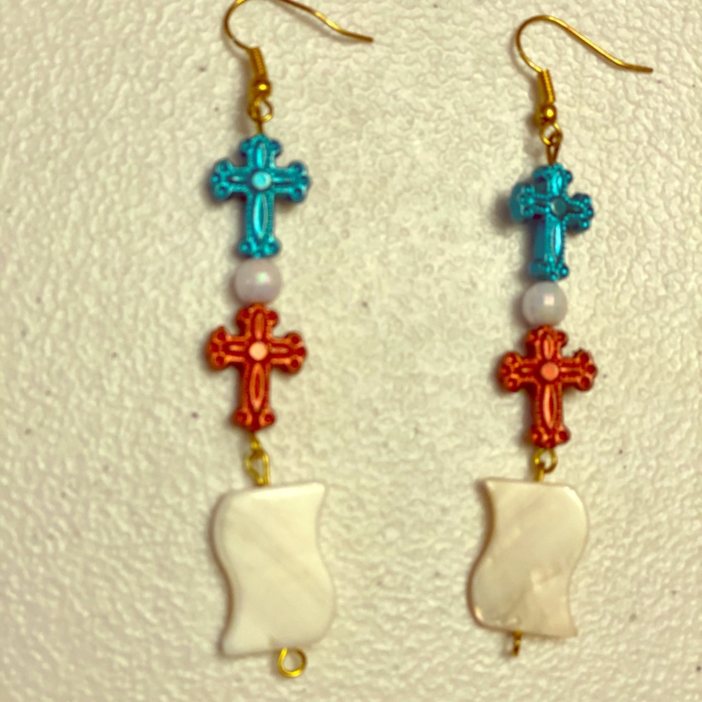 Double Cross and Waves Patriotic Theme Earrings